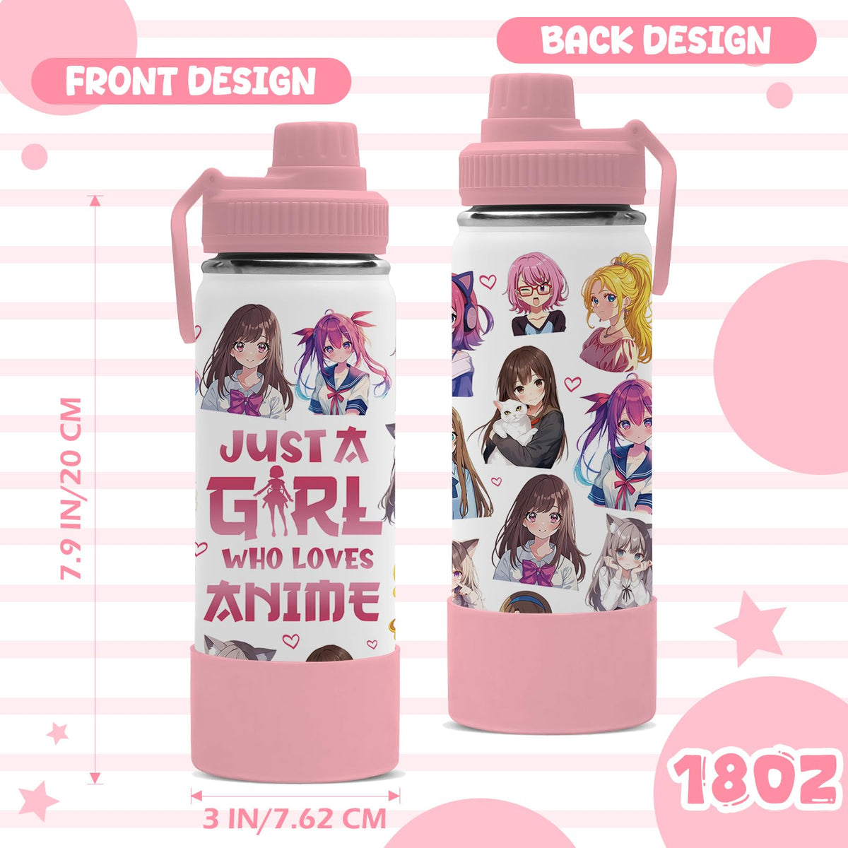 18oz Anime Water Bottle with 2 Lids (Anime)