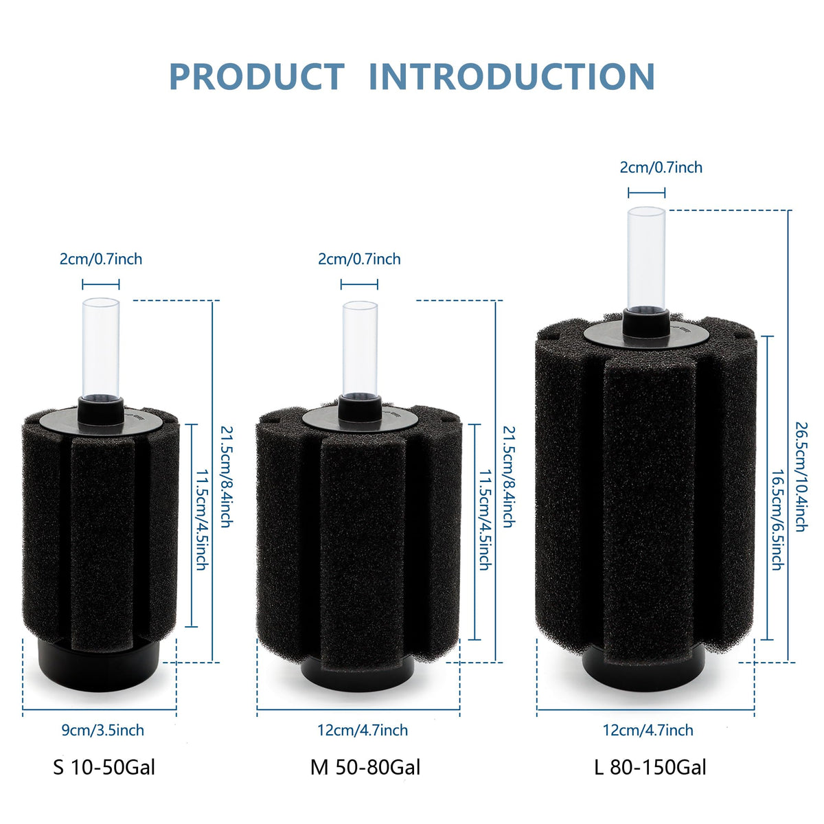 100 120 Gal Large Aquarium Sponge Filter with Air Stone and Ceramic Media (Large(2 Pack) for 80-150 Gal)