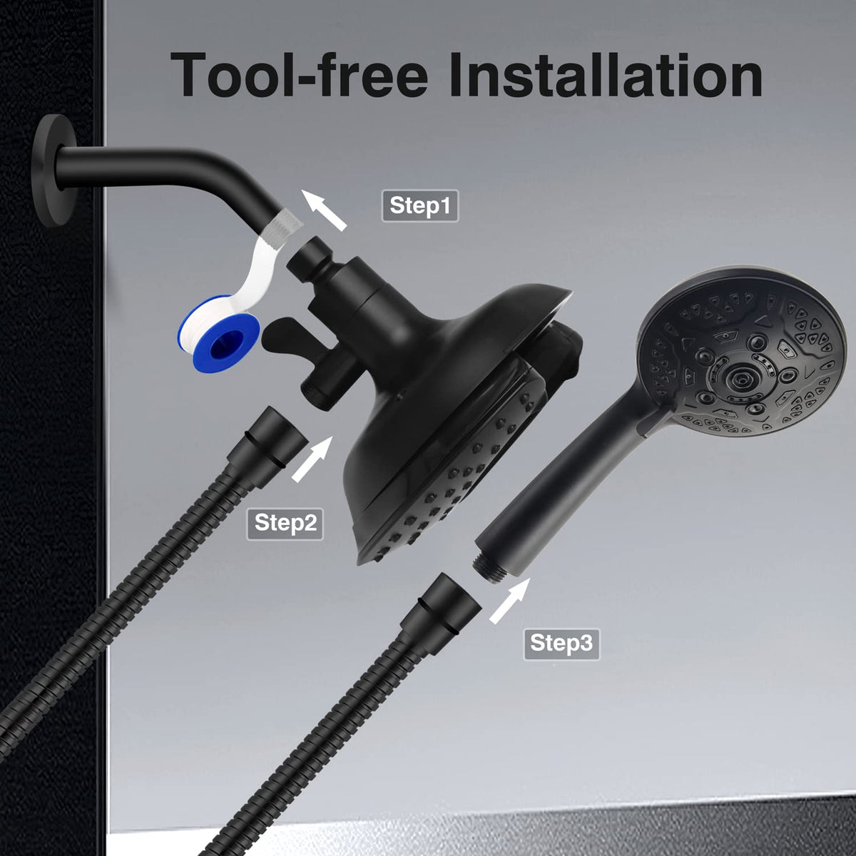 2 in 1 Shower Head with Handheld Combo High Pressure Black 2.5 GPM (Black / 2.5 GPM)