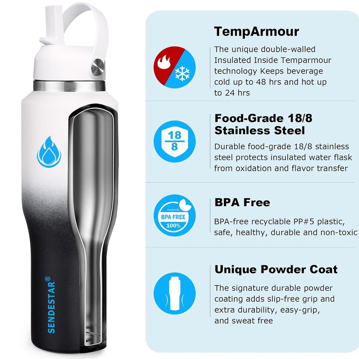 SENDESTAR 40oz Stainless Steel Water Bottle (Day&Night / 40 Ounces)