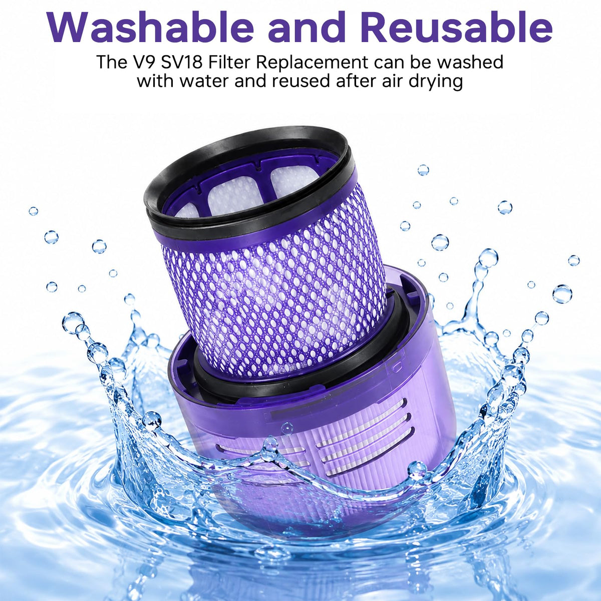 2 Pack V9 SV18 Filter Replacement Compatible with Dyson (V9 SV18 Purple / 2P)