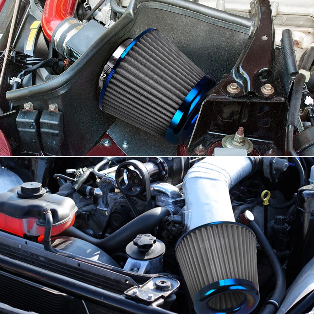 PTNHZ Universal Burnt Blue Neck 3inch 76mm Car High Flow Cold Air Intake Air Filter Power Intake Air Inlet System Mushroom Head Air Cleaner (3" Burnt Blue (1PCS))
