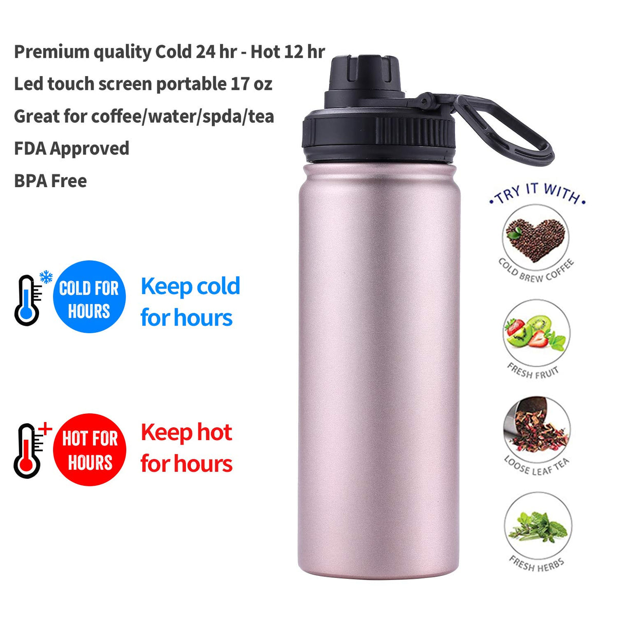 Infuser Travel Mug with Removable loose leaf Tea Strainer Tea Filter Water Bottle 18 (Rosegold / 18 Ounces)