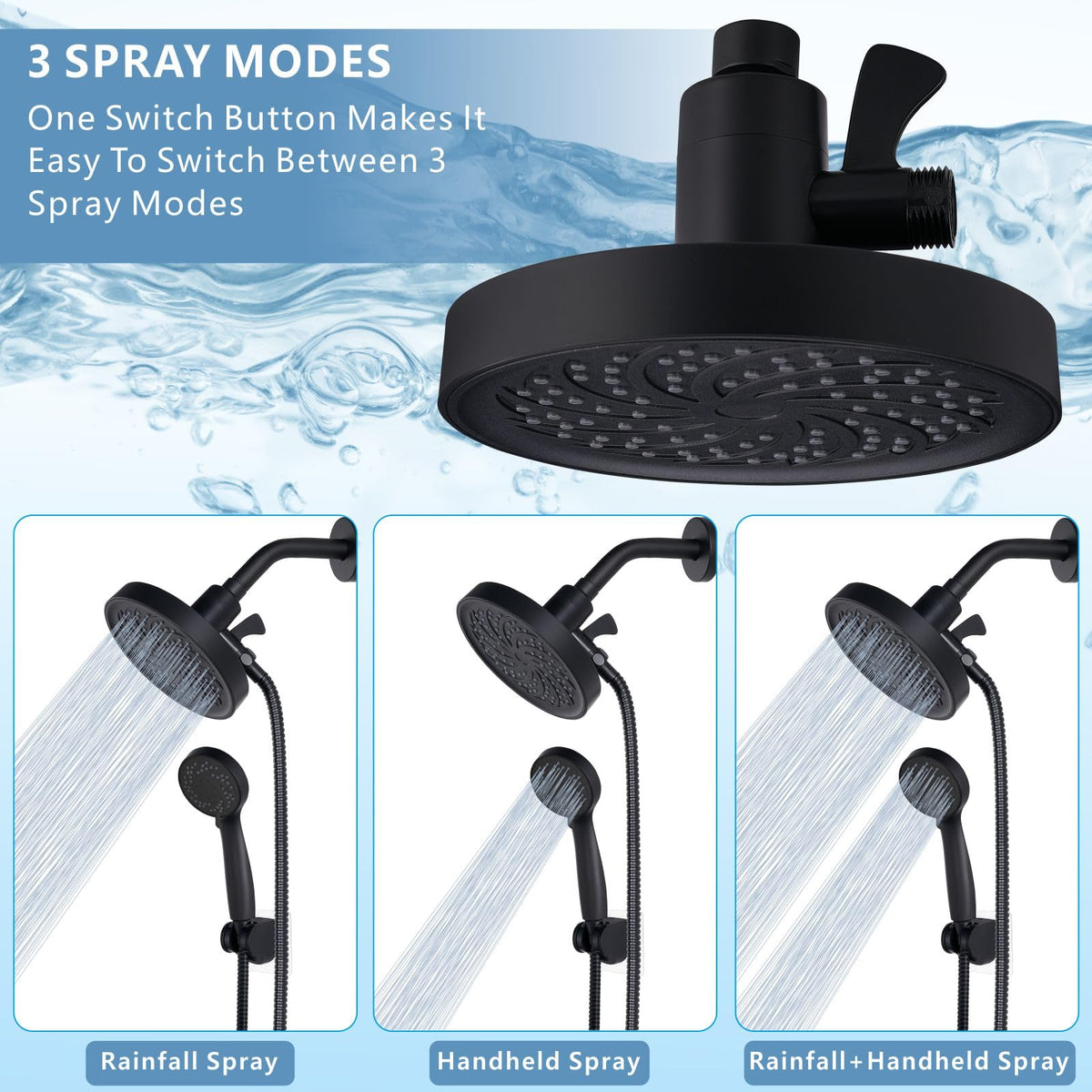 Rain Shower Head with Handheld (Matte Black)