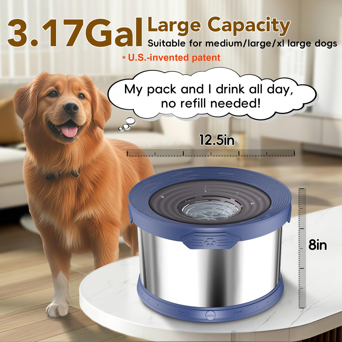 12L Dog Water Bowl No Spill Stainless Steel for Slow Drinking Blue (12L / Blue)