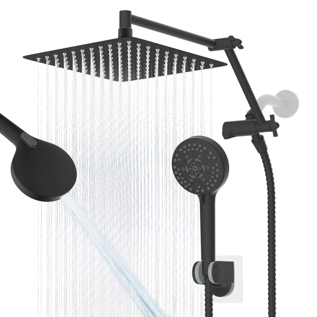 Metal 10" Rain Shower Head with Handheld (Square 10" / Matte Black)