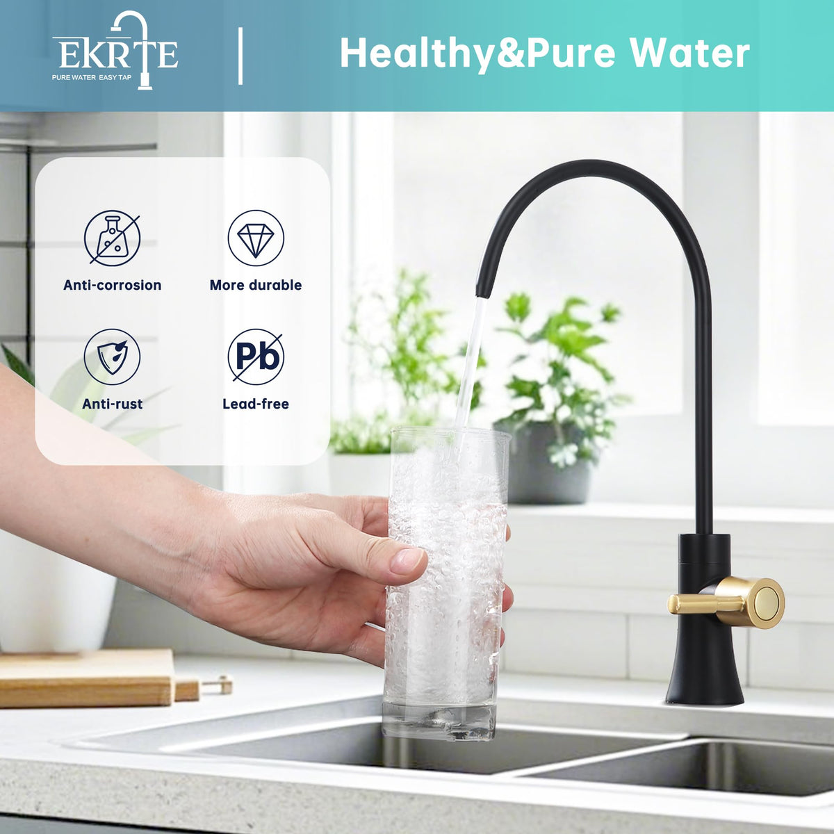 Drinking Water Faucet for Kitchen Sink (Black+Gold)