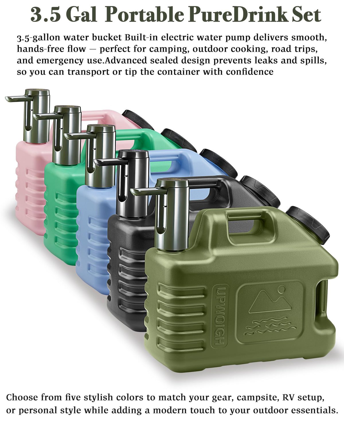 3.5 Gallon Water Jug with Rechargeable Touch Pump (Pine Green / 3.5 Gal)