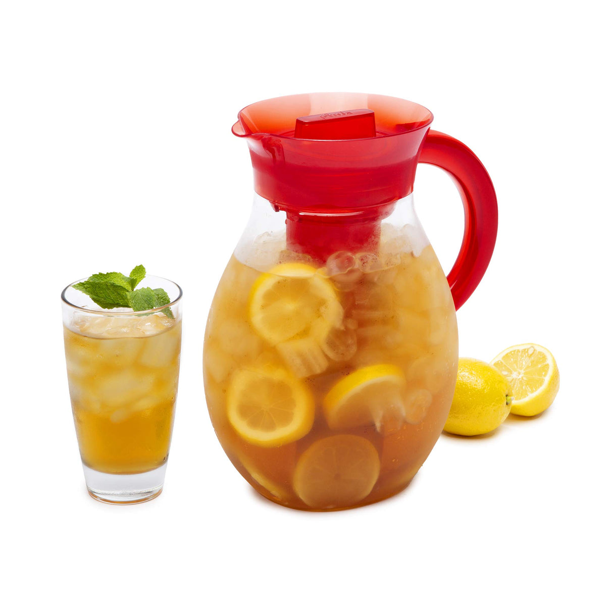 The Big Iced Tea Maker Tritan Plastic Infusion Beverage Pitcher with Leak Proof (Red / 128 Ounces / Pitcher)