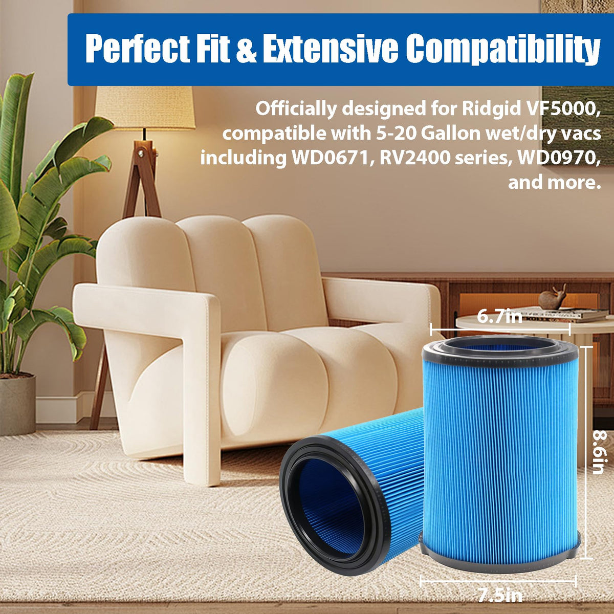 VF5000 Replacement Filter for Rigid Shop Vac (Blue-VF5000)