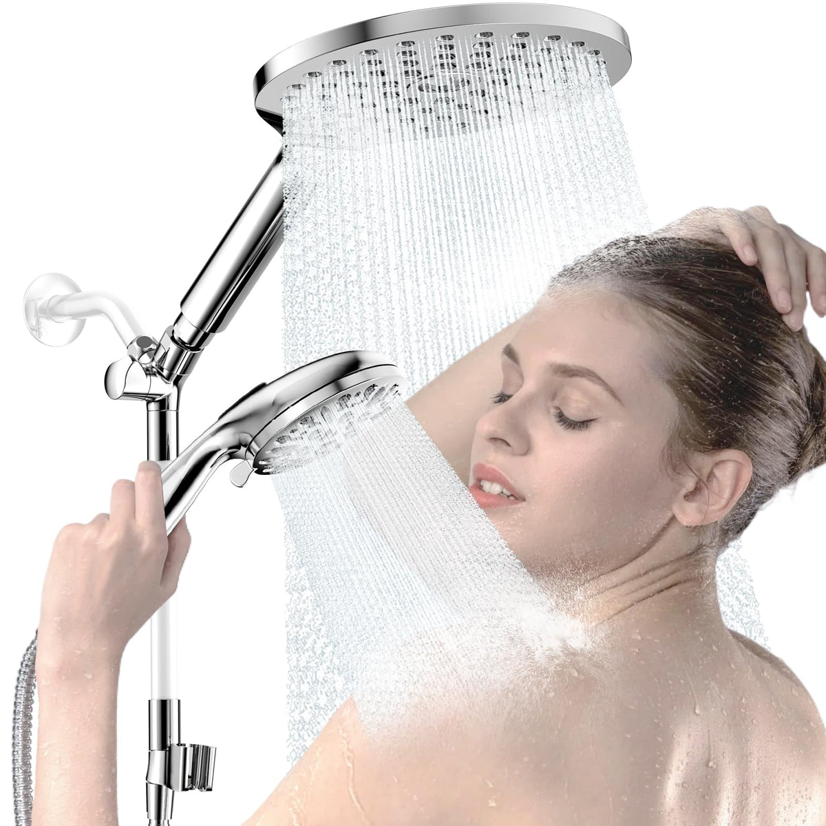 High Pressure Dual Shower Head with Handheld Spray Combo (Chrome)