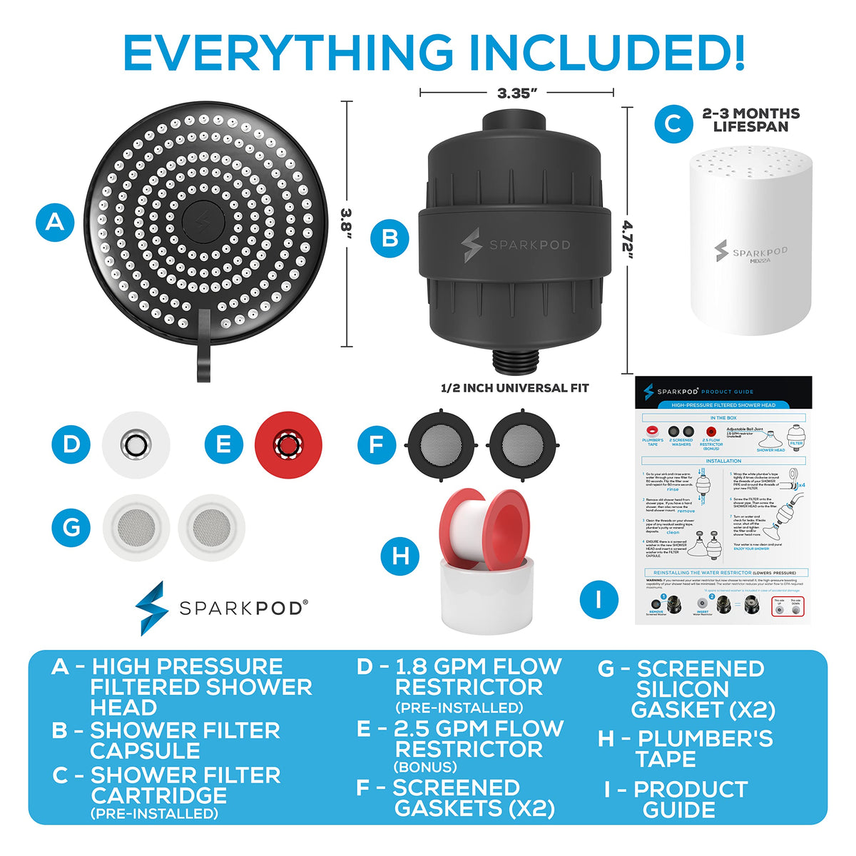 Filtered Shower Head Set for Hair & Skin (SPS500 / 3. Midnight Black Matte SP500)