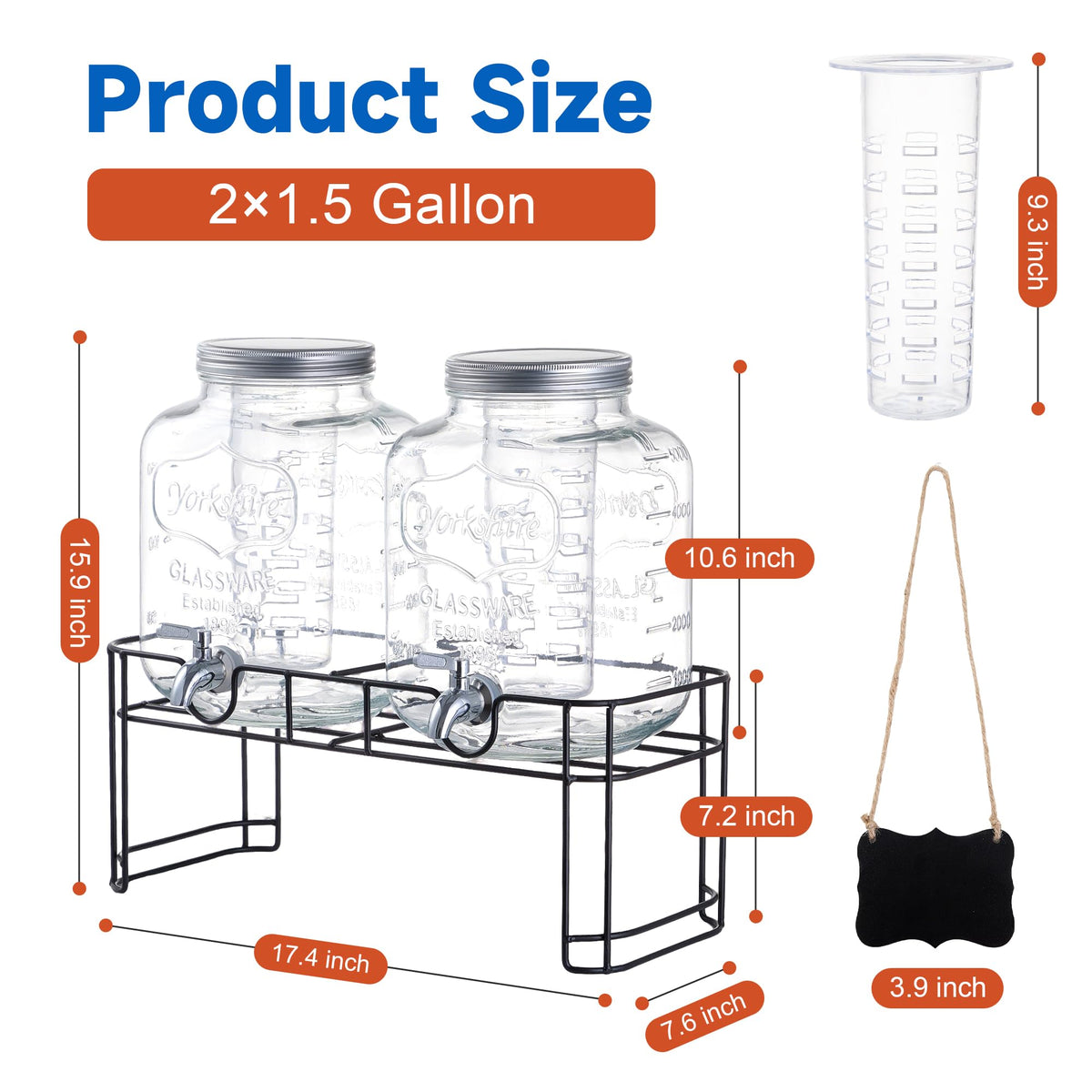 1.5 Gallon Glass Drink Dispensers for Parties