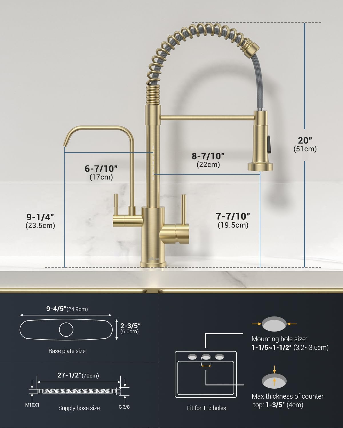 3 Way Gold Kitchen Faucet with Water Filter (260-Gold)