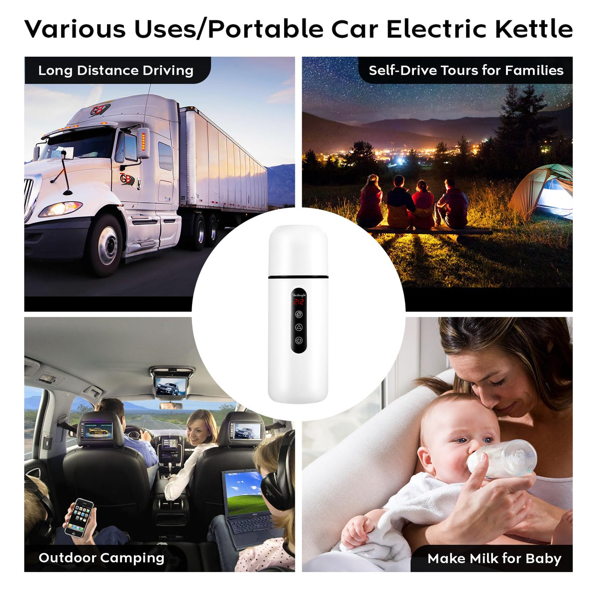 Car Kettle Portable Electric Travel Kettle (White)