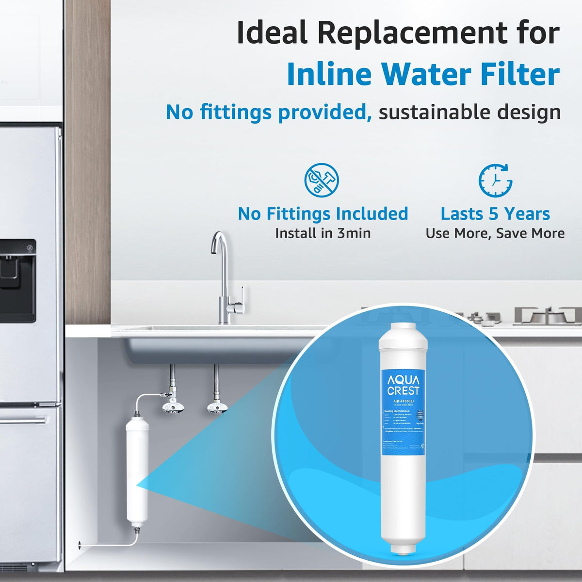FF35C5J Inline Water Filter Replacement (Blue-FF35 for RO System-3 Pack)