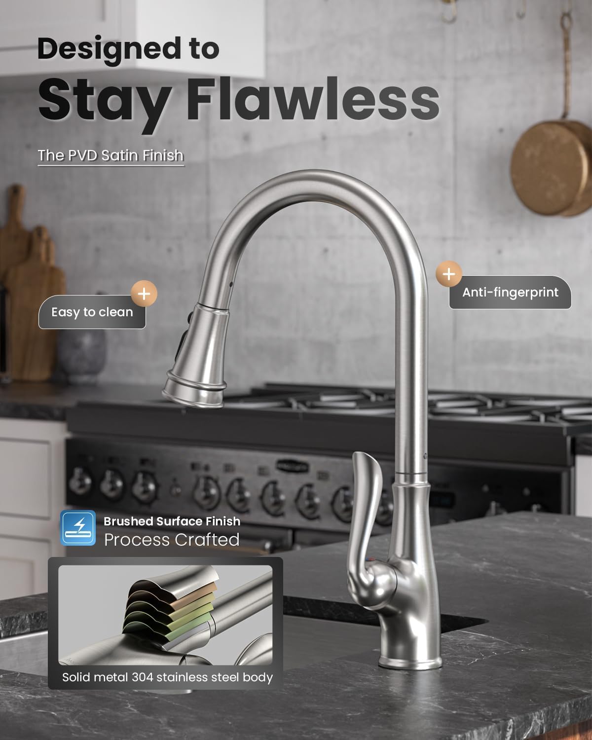 Vintage Style Brushed Nickel Kitchen Faucet with Pull Down Sprayer (Brushed Nickel)