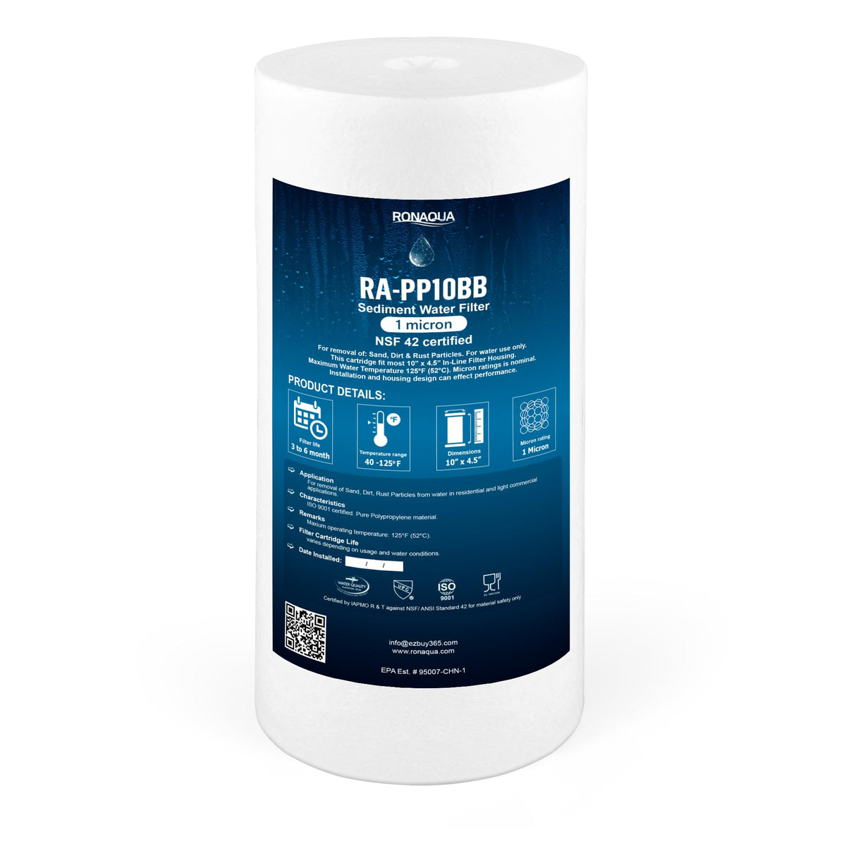 10 x 4.5 Inch Big Sediment Water Filter Cartridge 1 Micron (10 Inch)