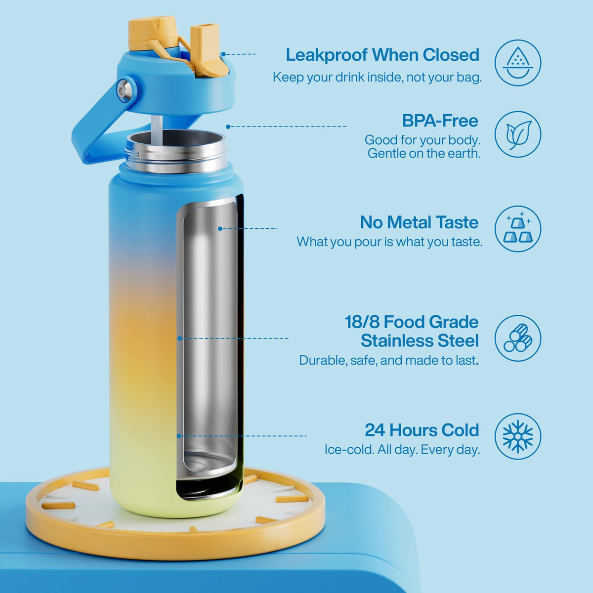 Insulated Water Bottle with Straw Stainless Steel Water Bottle (32 Ounces / Sunny Breeze)