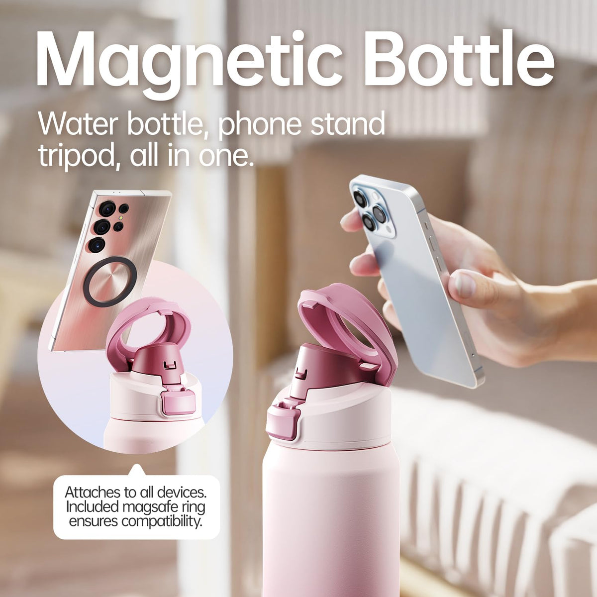 Insulated Magnetic Water Bottle (Blush Pink / 24 Ounces)