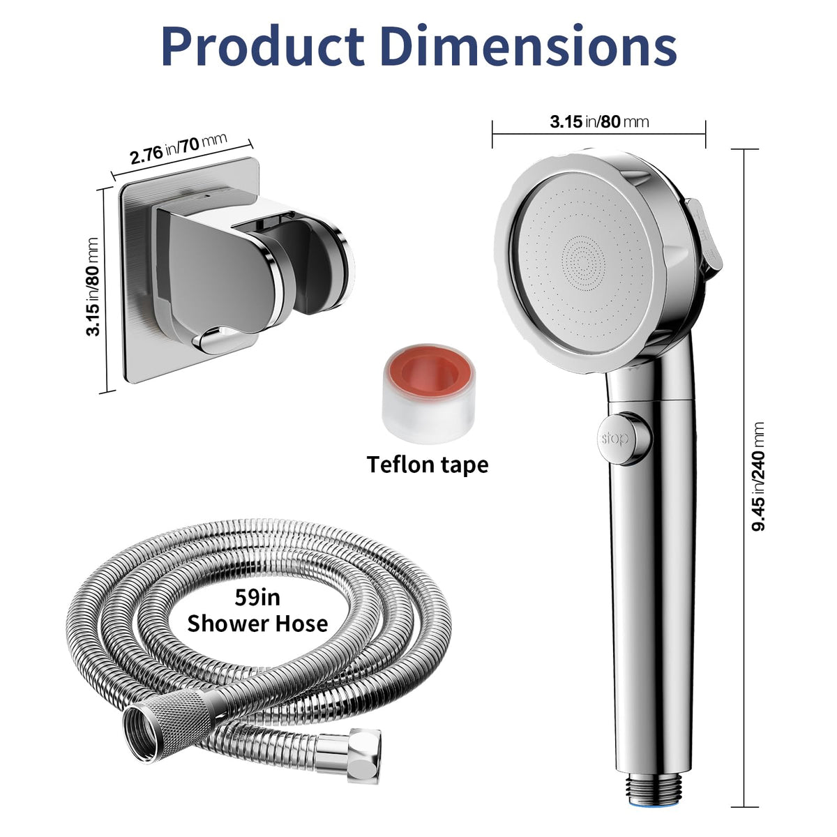 On Off Pause Camper Shower Head with Filter for RV (Chrome)