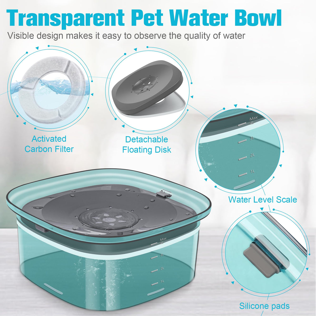 4L Dog Water Bowl No Spill Large Capacity Slow Drinking Water Feeder (4 L / L-Green)
