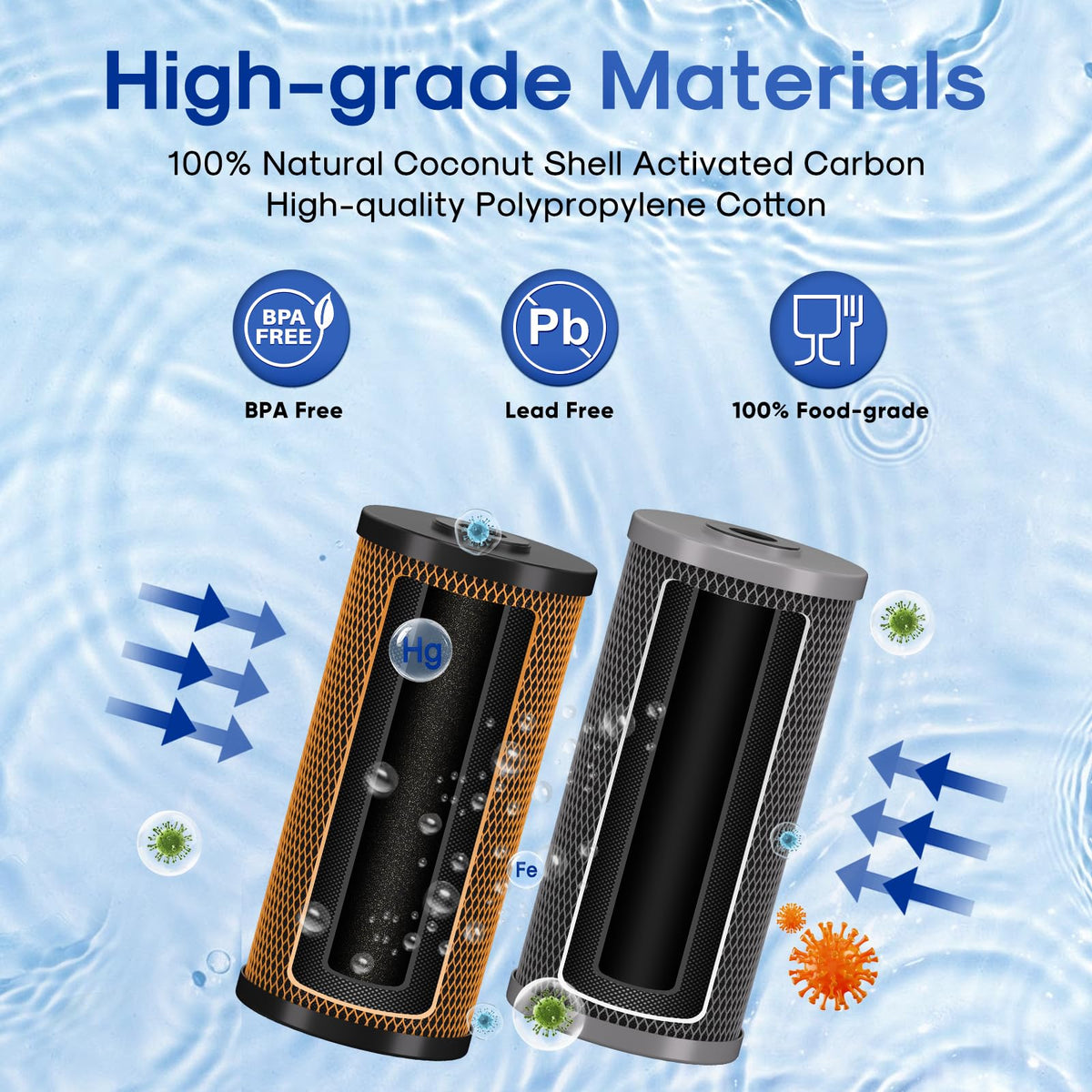 2 Stage 10" x 4.5" Whole House Carbon Water Filter Set (Lead Removal Filter + Heavy Metals Removal Filter / 2 Count (Pack of 1))