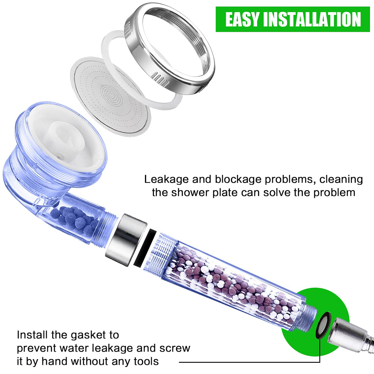 Shower Head with Hose Holder (Clear blue Shower Head + Hose + Holder)
