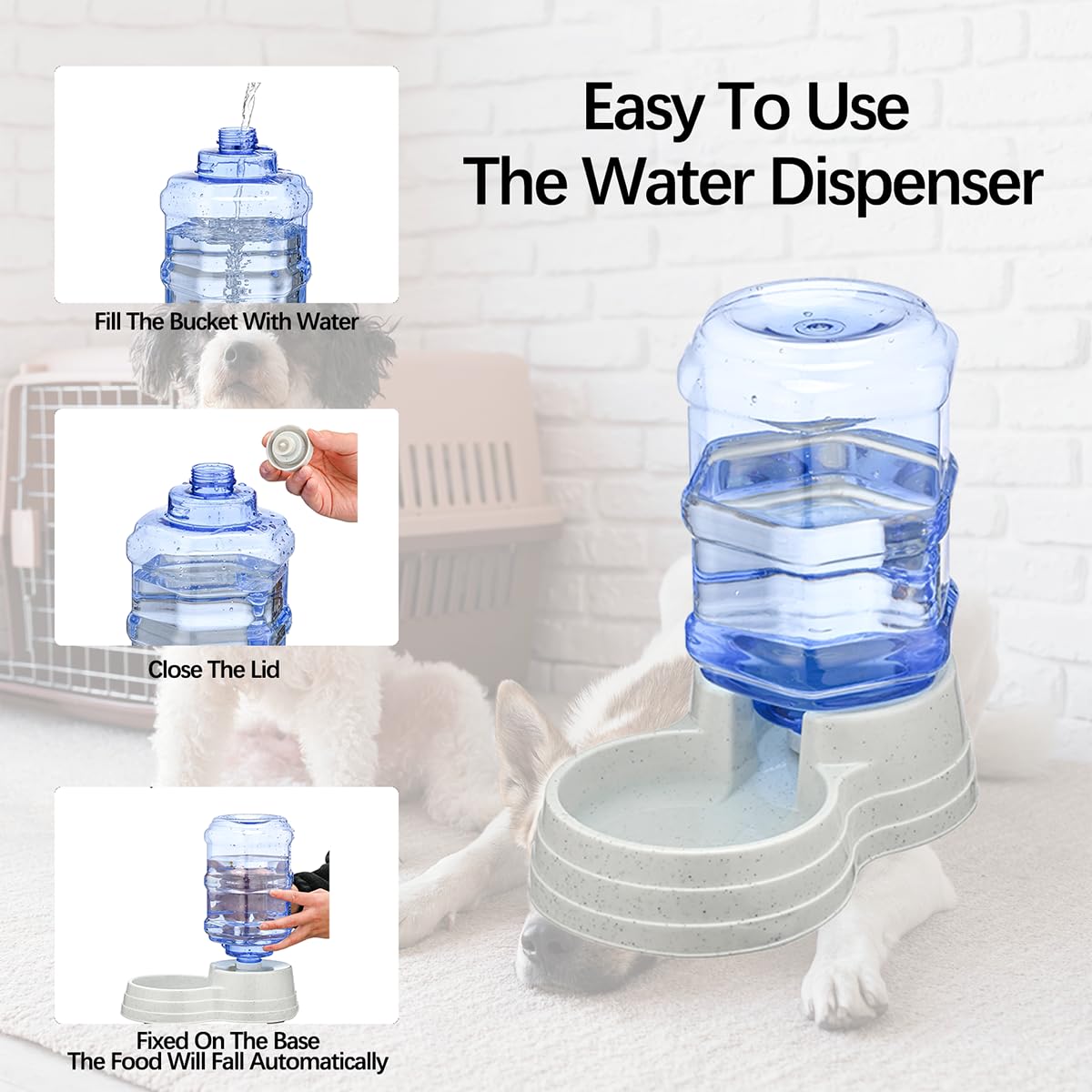 2 Pack 6L Automatic Gravity Pet Feeder and Water Dispenser Set (Gray-Water&Feeder Set / 6 Litre)