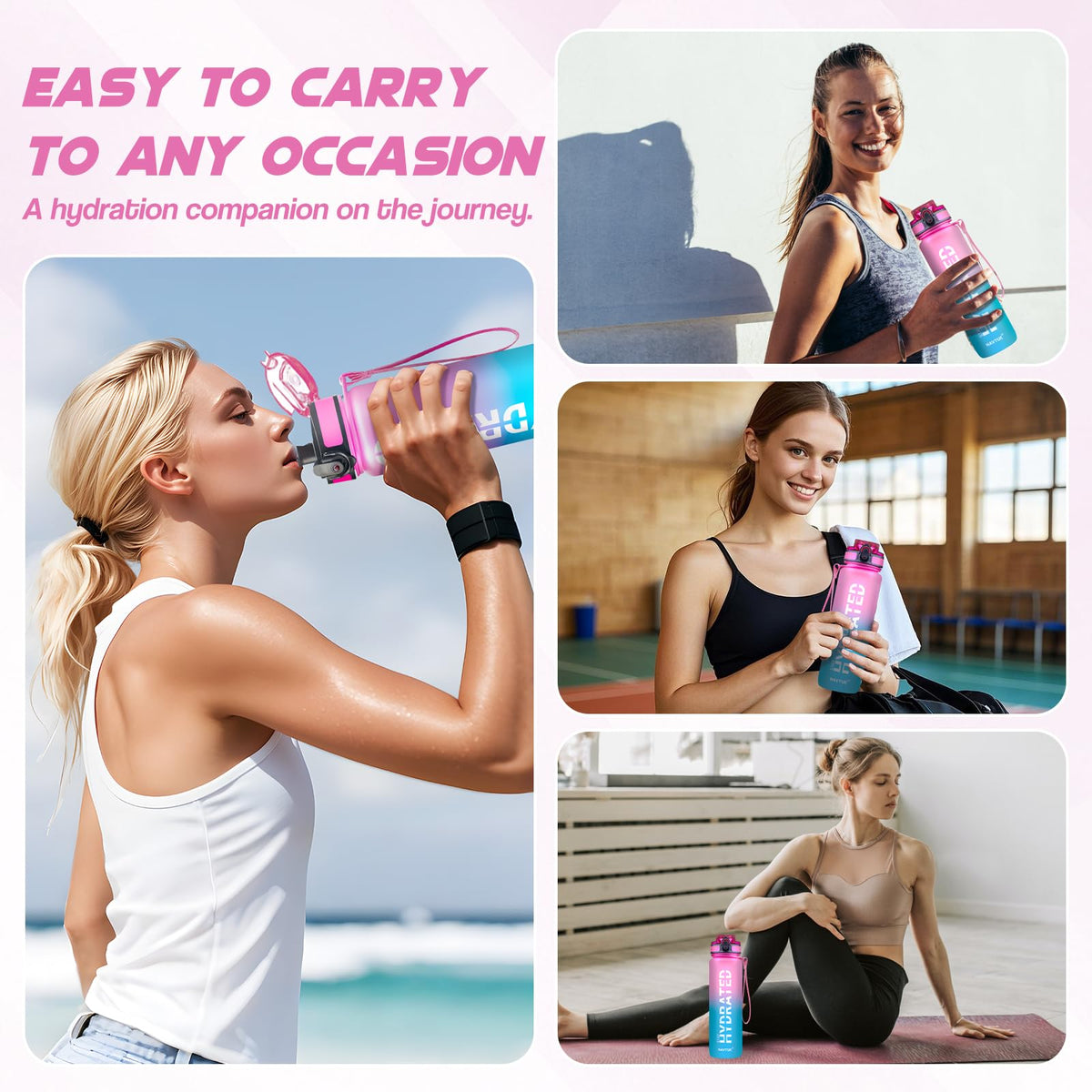 Water Bottle 32 oz Motivational Time Marker Tritan Bottle (Purple&Green / 32 Ounces)