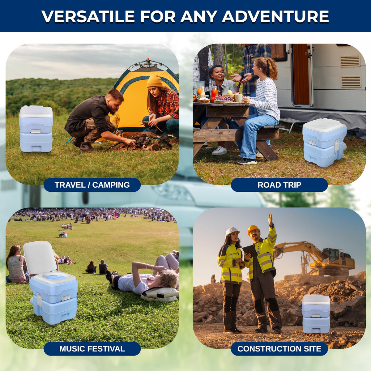 5.2 Gal Portable Camping Toilet For Adults (Standard / Blue White)