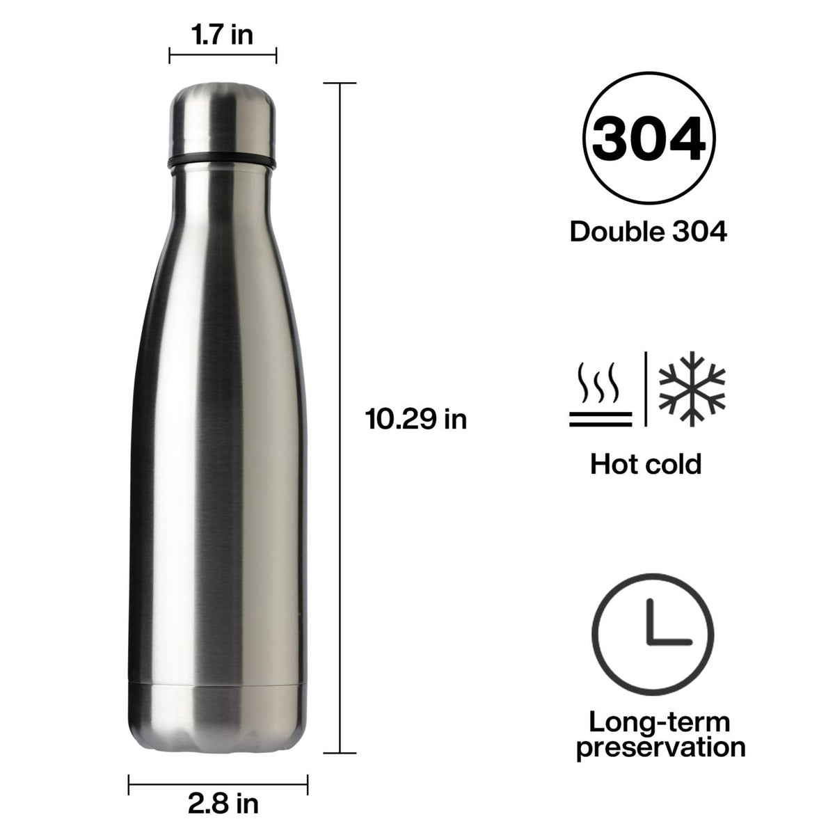 17oz Sport Water Bottle Vacuum Insulated Stainless Steel Leak (Silver)