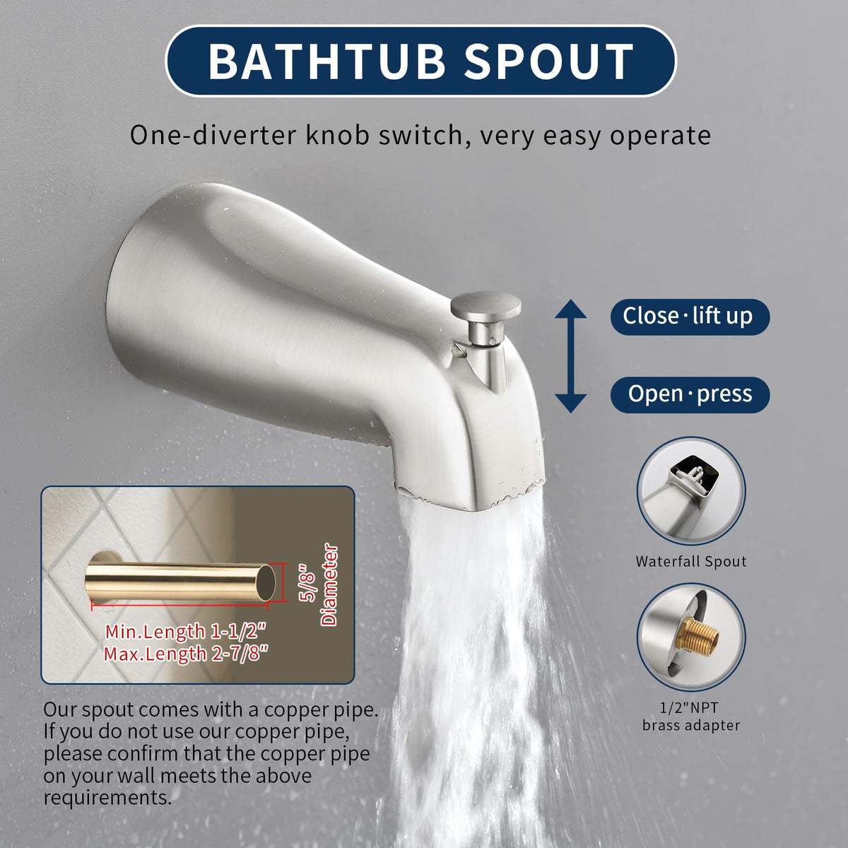 Tub and Shower Faucet Set Complete Dual Shower Head and Handheld 2 in 1 Combo Set Shower System with Tub Spout Tub and Shower Trim Kit Brushed Nickel (Brushed Nickel / With tub spout)