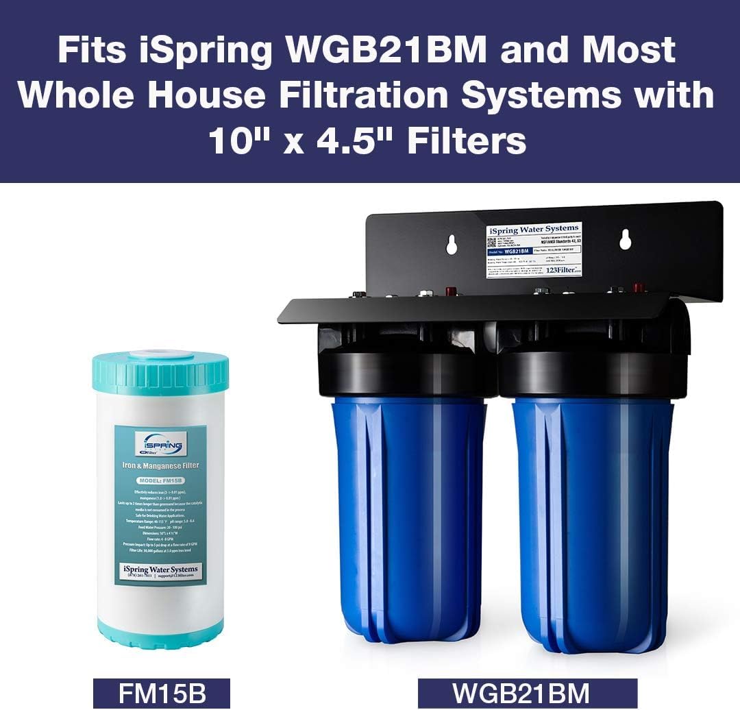FM15B Iron and Manganese Reducing Replacement Water Filter Cartridge for Whole House Water Filtration System iSpring WGB21BM