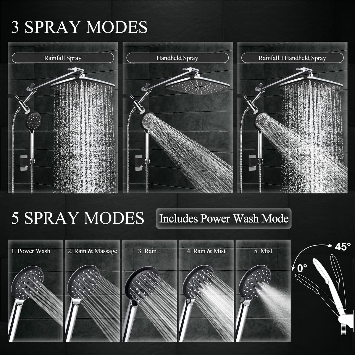 14" Wide Rain Shower Head with Handheld (Chrome / 14 Inch High Pressure)