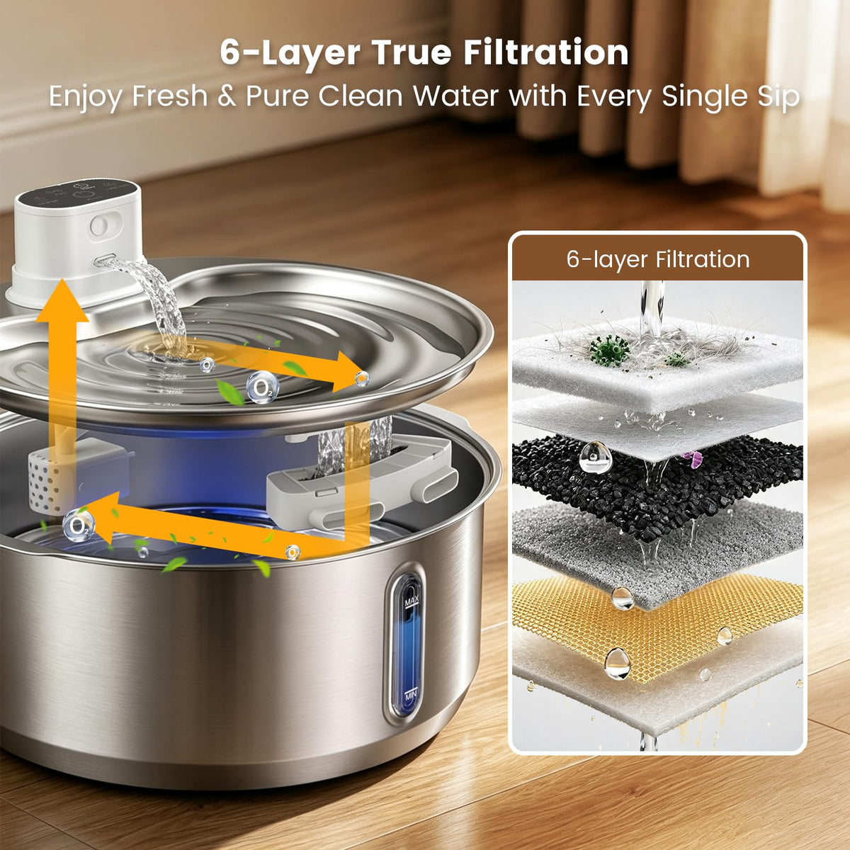8L 270oz Cordless Stainless Steel Dog Water Fountain