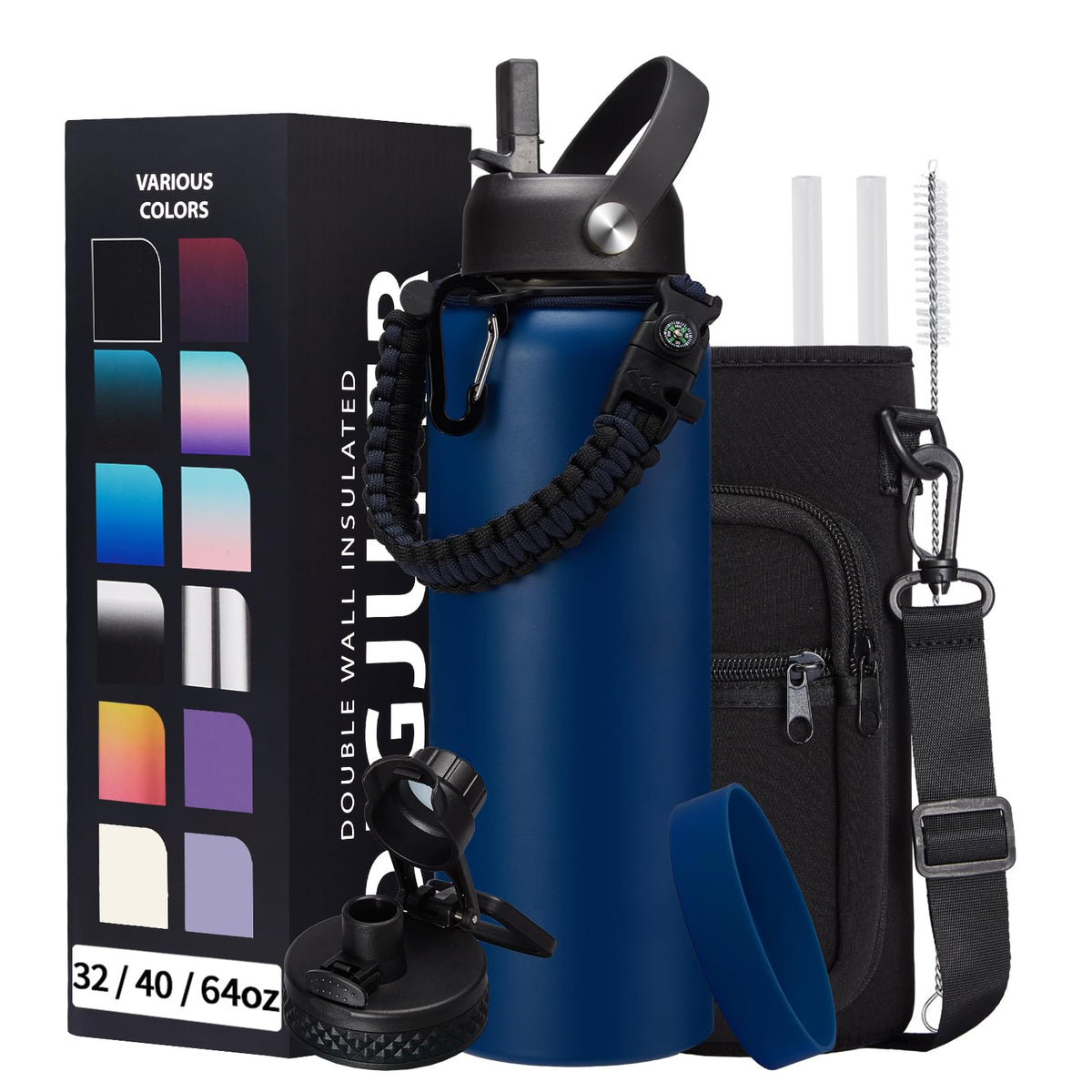 Water Bottle Insulated 40oz with Straw (Navy Blue / 40 Ounces)