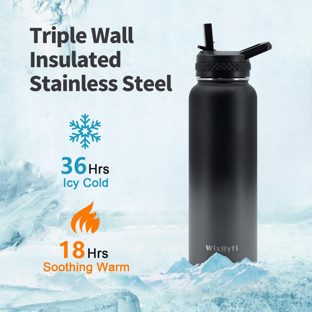 40 oz Insulated Water Bottle with Straw (Black/Grey Gradient / 40 Ounces)
