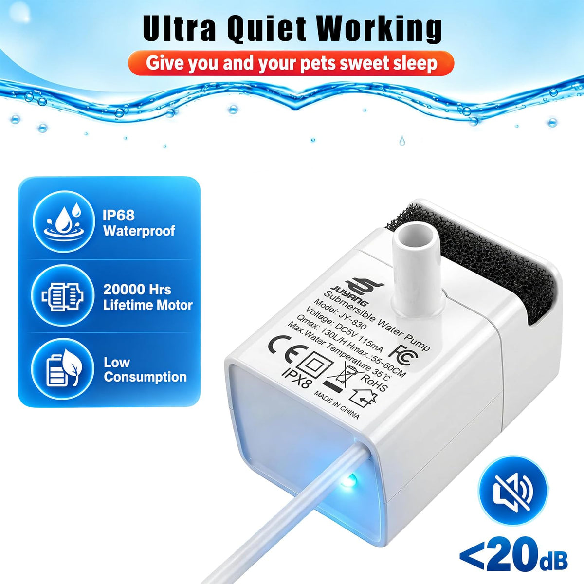 Cat Water Fountain Pump Replacement JY (White)
