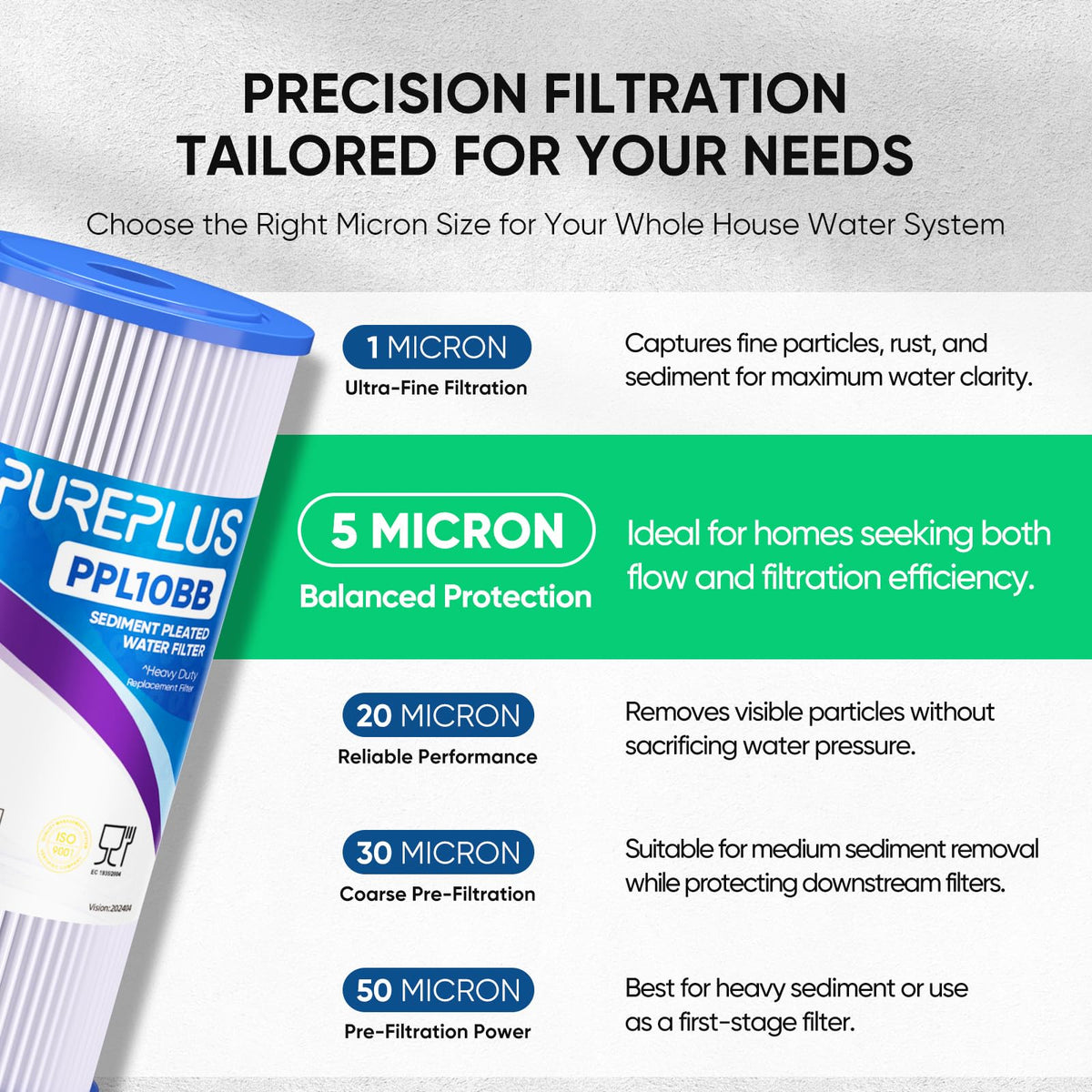 5 Micron 10" x 4.5" Whole House Pleated Sediment Filter (2 Count (Pack of 1))