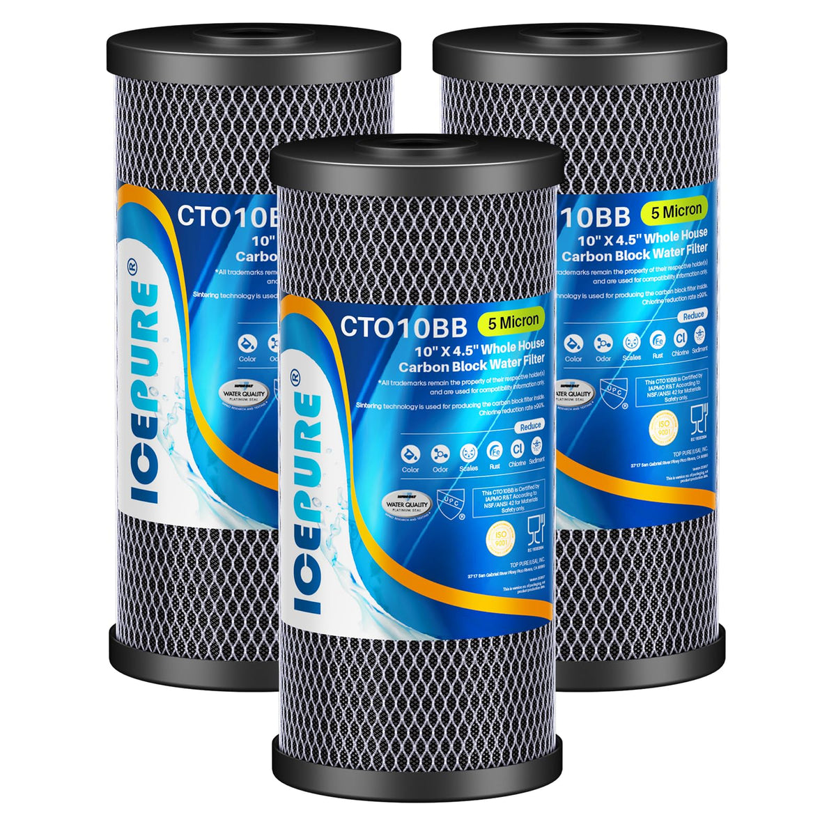 5 Micron 10" x 4.5" Whole House Activated Carbon Water Filter 3Pack (3 Count (Pack of 1))