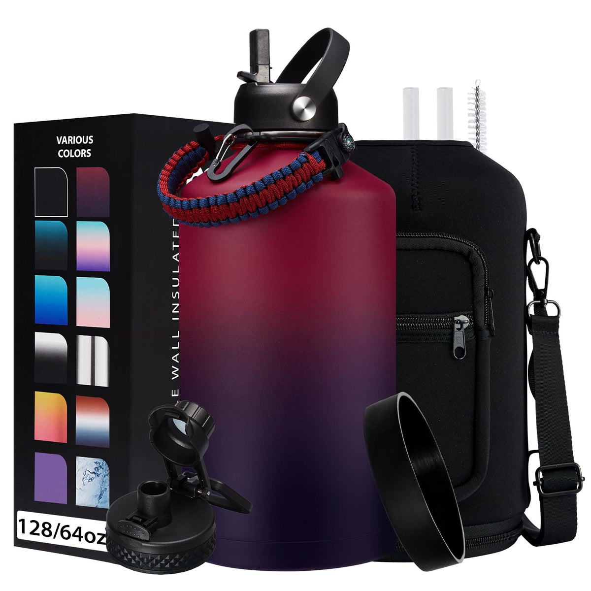 1 Gallon Insulated Water Jug (Rose Purple Gradient / 128 Ounces)