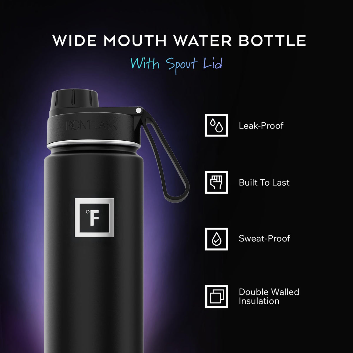 24 oz Wide Mouth Water Bottle with Spout (Black Marquina)