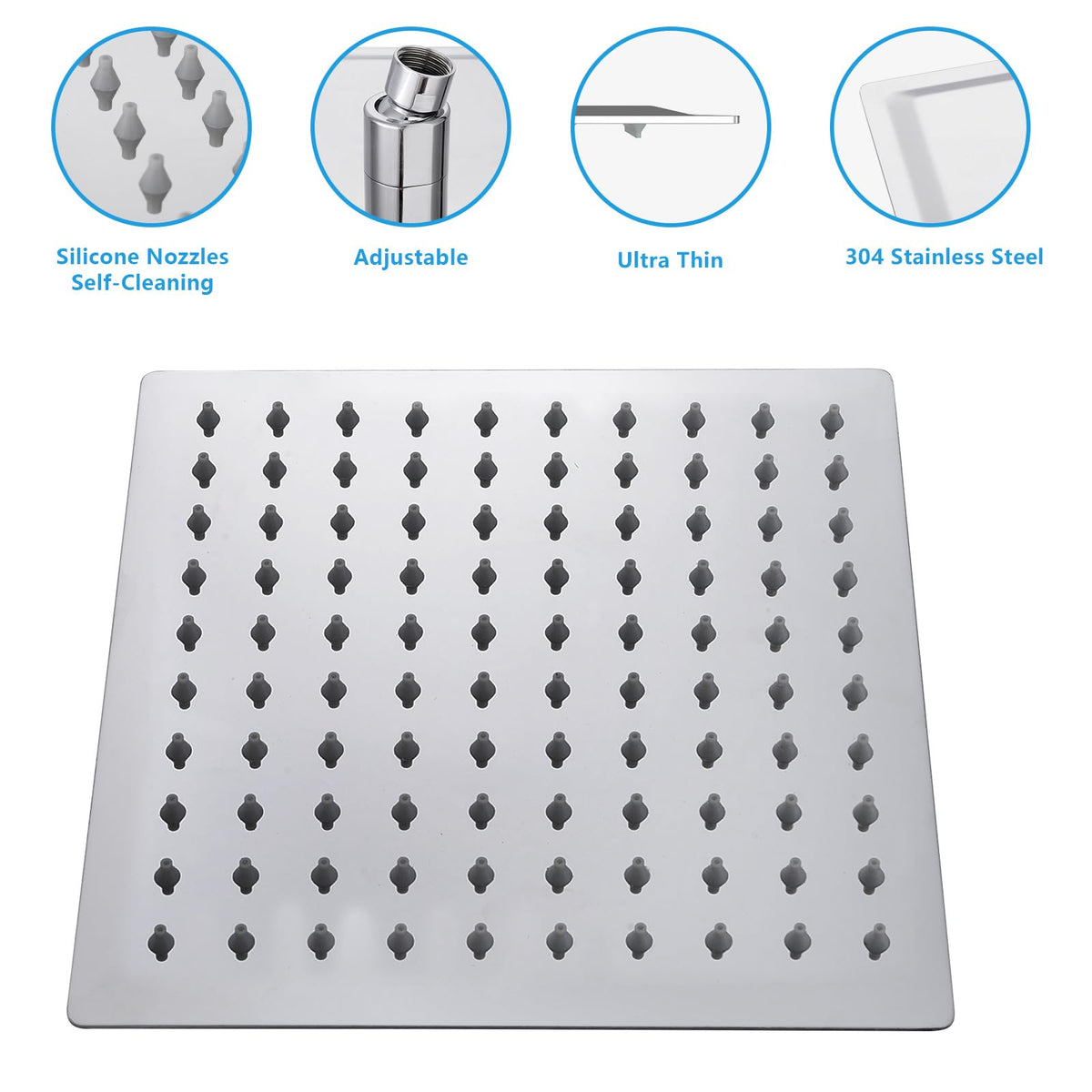 Rain Shower Heads High Pressure (Chrome / 8 Inch)