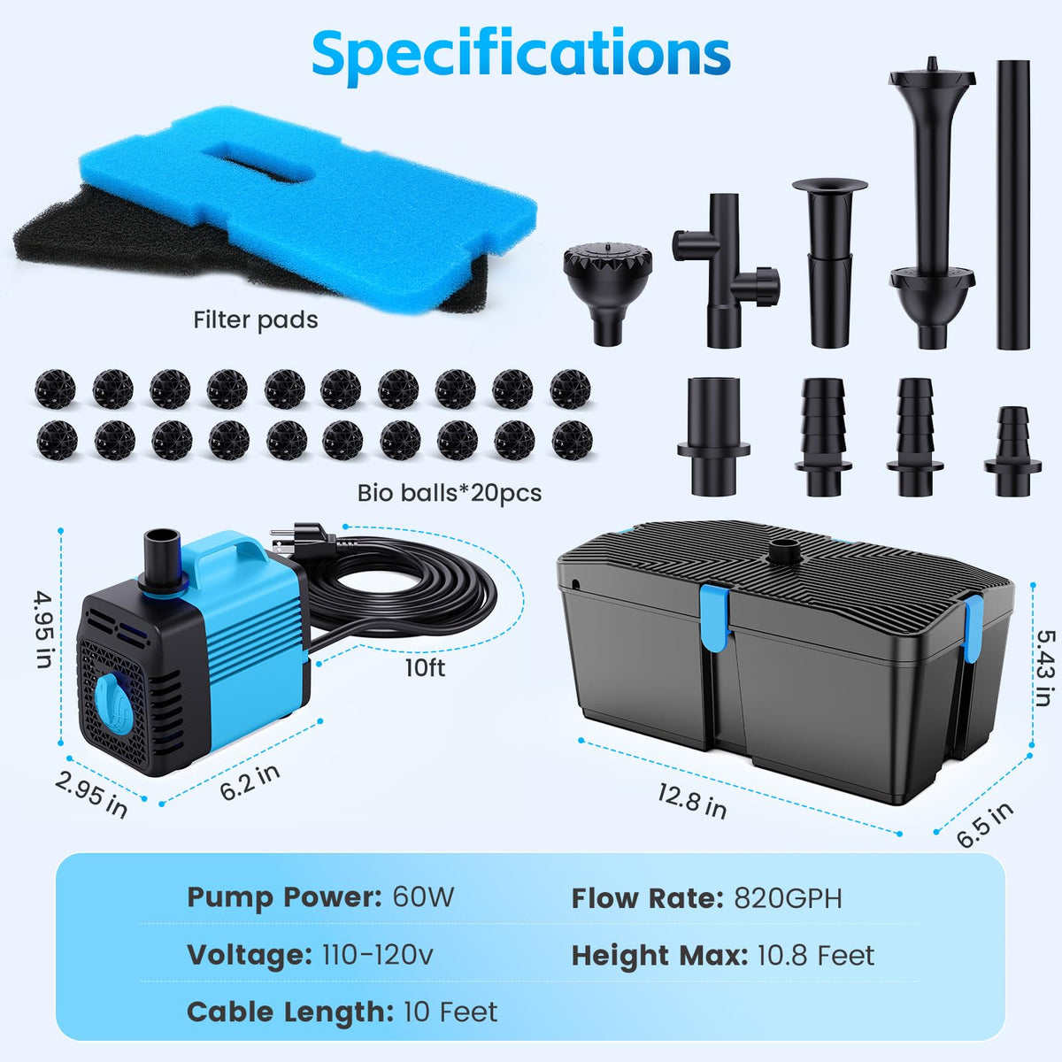 Pond Filters for Outdoor Ponds (60w 820gph)