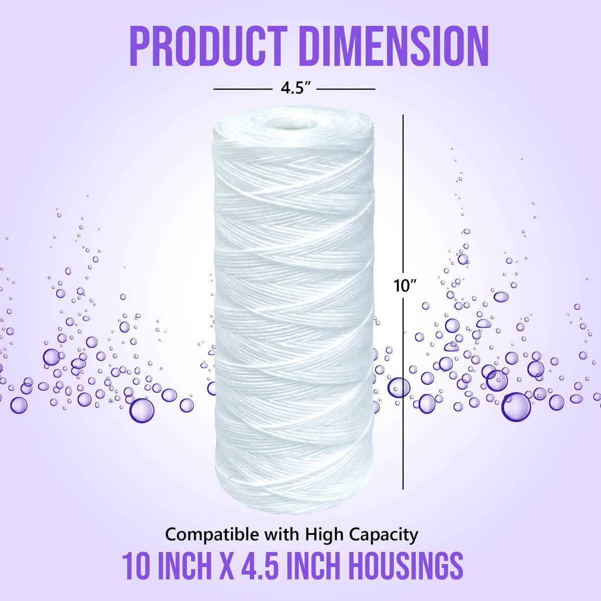 High Capacity Wound String 5 Micron Sediment Water Filter Cartridge 10” x 4.5” Removes Sand