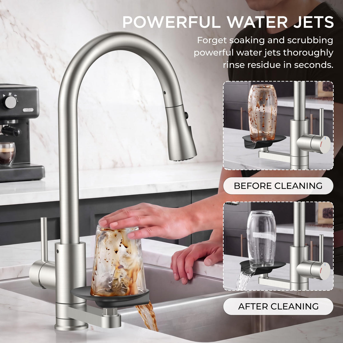Kitchen Faucet with Cup Washer (Stainless Steel)