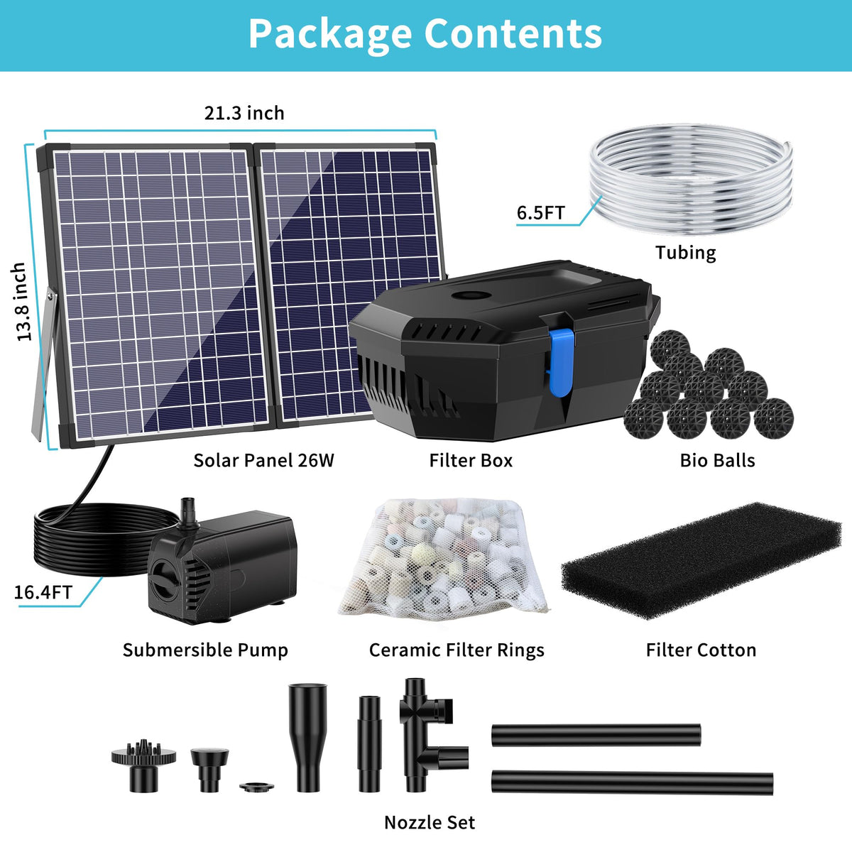 30W Solar Pond Pump with Pond Filter for Ponds up to 600 Gallons (30W)