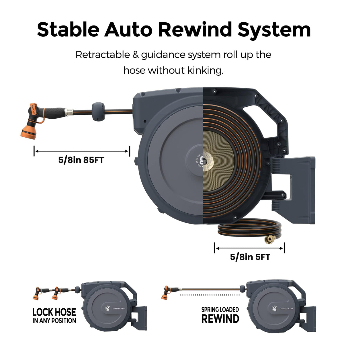 Retractable Garden Hose Reel Auto Rewind Wall Mount 5