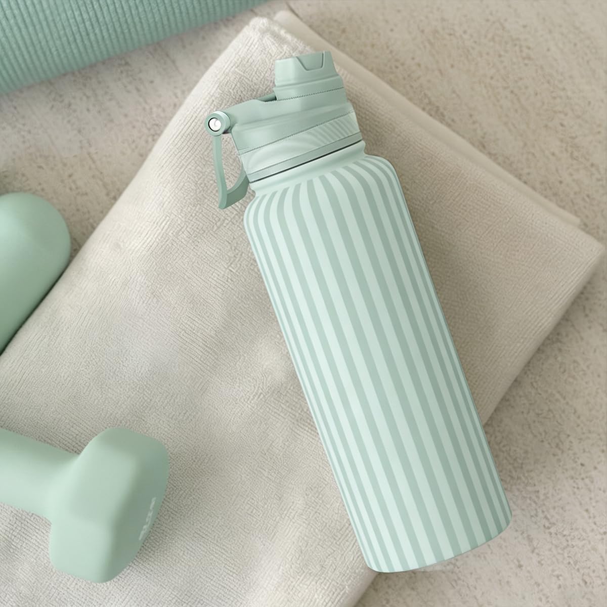 Stripe Stainless Steel Water Bottle with Strap 32oz (Stripe)